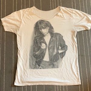 Patti Smith Distressed T Shirt.  Neck is cut.
